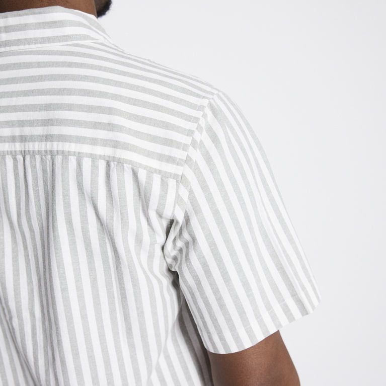 Short sleeve linen blend shirt "Isak Stripe" Light Green